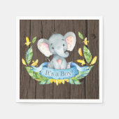Rustieke Boy Elephant Baby shower Blauwe servetten (Voorkant)