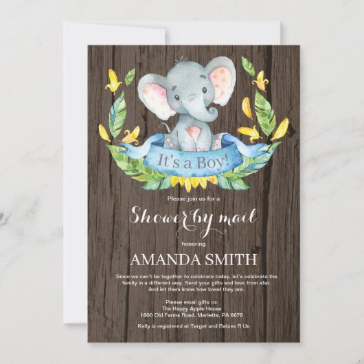 Rustieke Boy Elephant Baby shower per Mail Kaart (Voorkant)