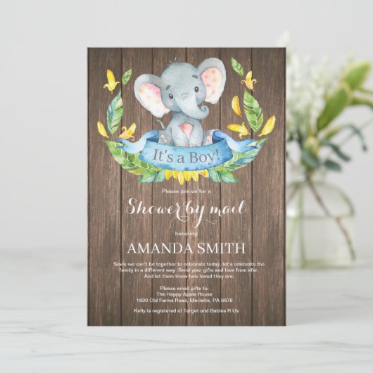 Rustieke Boy Elephant Baby shower per Mail Kaart (Staand voorkant)