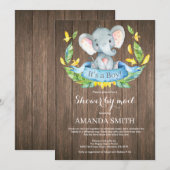 Rustieke Boy Elephant Baby shower per Mail Kaart (Voorkant / Achterkant)