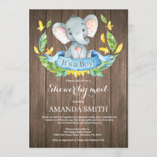 Rustieke Boy Elephant Baby shower per Mail Kaart