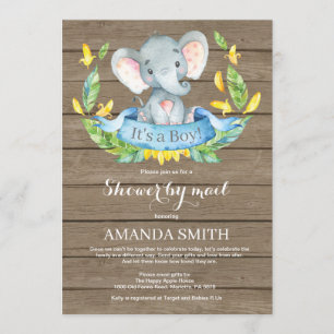 Rustieke Boy Elephant Baby shower per Mail Kaart