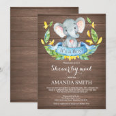 Rustieke Boy Elephant Baby shower per Mail Kaart (Voorkant / Achterkant)