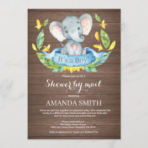 Rustieke Boy Elephant Baby shower per Mail Kaart
