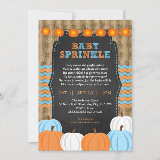 Rustieke Boy Pumpkin baby strooiuitnodiging Kaart (Voorkant)