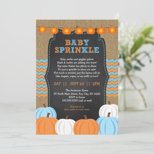 Rustieke Boy Pumpkin baby strooiuitnodiging Kaart (Staand voorkant)