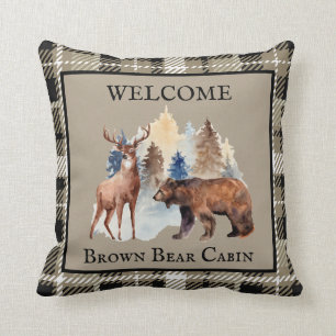 Rustieke Brown Plaid Cabin Beer Decor Waterverf Kussen