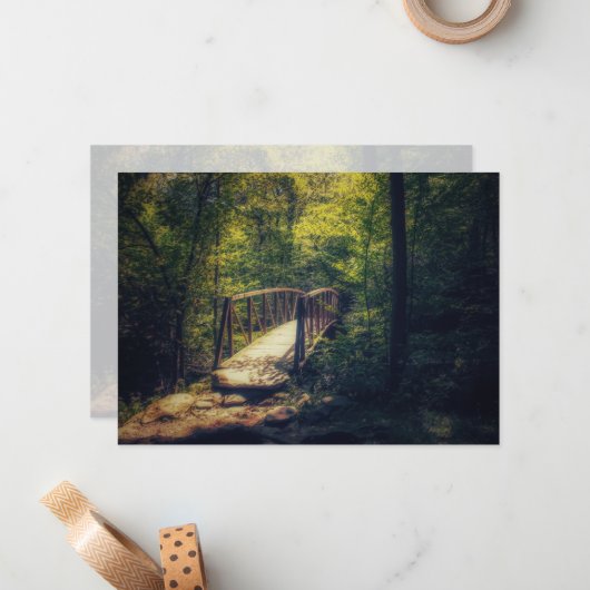 Rustieke brug betoverde bos bossen Foto Notitiekaartje (Voorkant / Achterkant in situ)