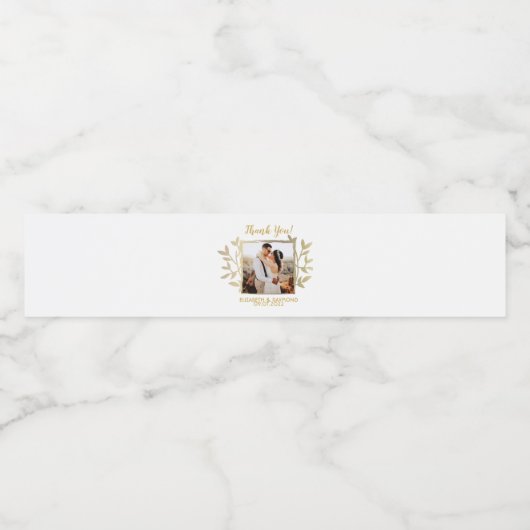 Rustieke bruid & bruidegom dank u bruiloft foto waterfles etiket (Enkel label)