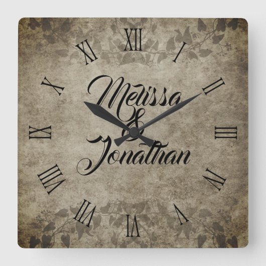 rustieke bruid bruidegom namen bruiloft vierkante klok (Voorkant)