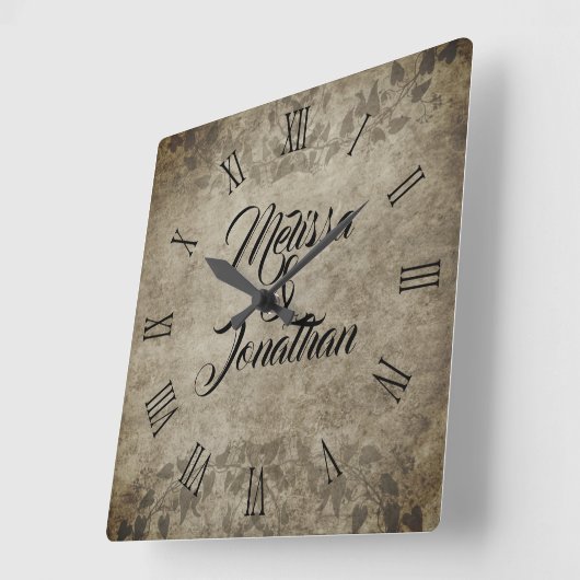 rustieke bruid bruidegom namen bruiloft vierkante klok (Hoek)