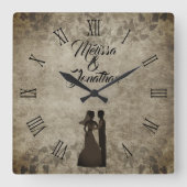 rustieke bruid bruidegom namen bruiloft vierkante klok (Voorkant)