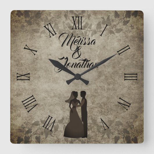  rustieke bruid bruidegom namen bruiloft vierkante klok (Voorkant)