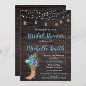 Rustieke Bruids Douche Uitnodiging, Boot, Blauwe B Kaart (Voorkant / Achterkant)