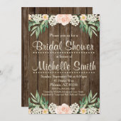 Rustieke Bruids Douche Uitnodiging, Kant, Bloemen Kaart (Voorkant / Achterkant)