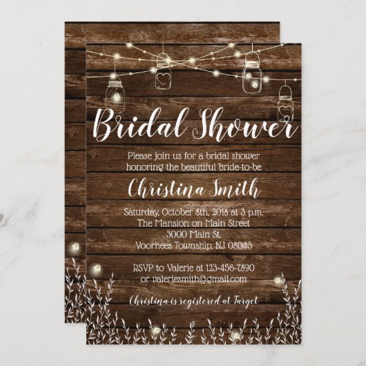 Rustieke Bruids Douche Uitnodigingen - Country Bri (Voorkant / Achterkant)