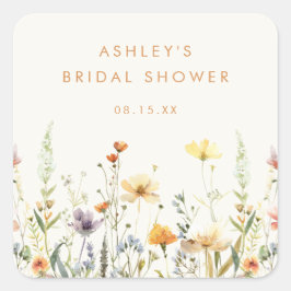 Rustieke Bruids Shower met Wilde Bloemen Vierkante Sticker