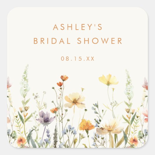 Rustieke Bruids Shower met Wilde Bloemen Vierkante Sticker (Voorkant)