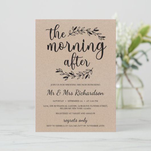 Rustieke bruidsbrunch de ochtend na de bruids kaart (Staand voorkant)