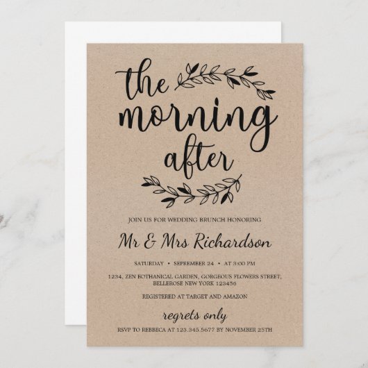 Rustieke bruidsbrunch de ochtend na de bruids kaart (Voorkant / Achterkant)