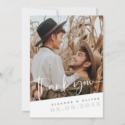Rustieke bruiloft bedankkaart met aangepaste foto (Voorkant)