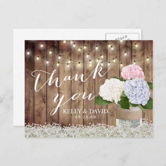 Rustieke bruiloft Bedankt Hydrangea & Baby's Breat Briefkaart (Voorkant / Achterkant)