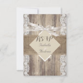 Rustieke Bruiloft Beige Wit Kant Hout RSVP (Voorkant)