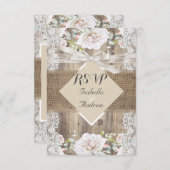 Rustieke Bruiloft Beige Wit Rozen Hout RSVP (Voorkant / Achterkant)