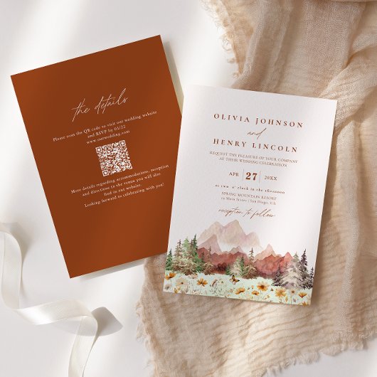Rustieke Bruiloft Berg Wildflower QR Code Kaart