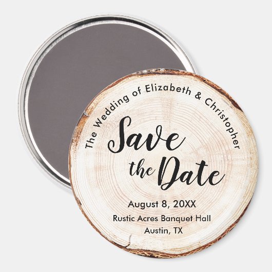 Rustieke bruiloft Bewaar de datum Wood Slice op ma Magneet (Voorkant / Achterkant)