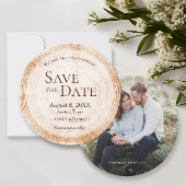 Rustieke bruiloft Bewaar de datumfoto Wood Tree Ba Kaart