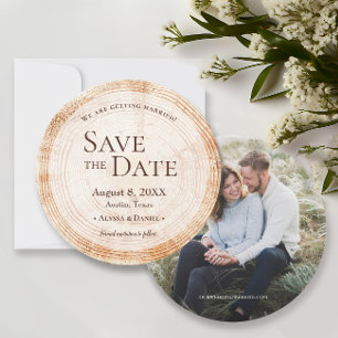 Rustieke bruiloft Bewaar de datumfoto Wood Tree Ba Kaart