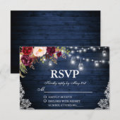 Rustieke Bruiloft Blauw Houten Lichten Kruiken Blo RSVP Kaartje (Voorkant / Achterkant)