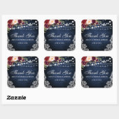 Rustieke Bruiloft Blauwe Houten Lichten Bloemen Da Vierkante Sticker (Vel)