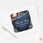 Rustieke Bruiloft Blauwe Houten Lichten Bloemen Da Vierkante Sticker (Envelop)