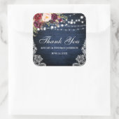 Rustieke Bruiloft Blauwe Houten Lichten Bloemen Da Vierkante Sticker (Tas)