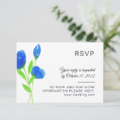 Rustieke bruiloft Blauwe wilde bloemen eenvoudige RSVP Kaartje (Staand voorkant)