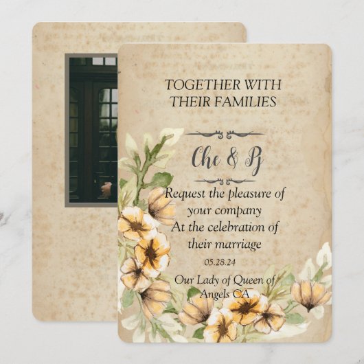 Rustieke Bruiloft Bloemen Kaart Invitation (Voorkant / Achterkant)