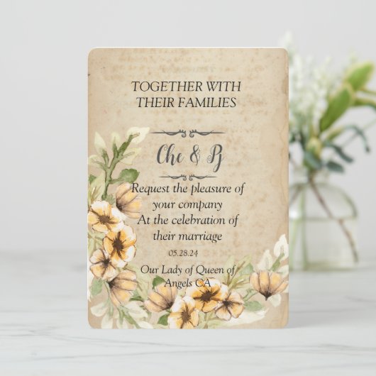 Rustieke Bruiloft Bloemen Kaart Invitation (Staand voorkant)