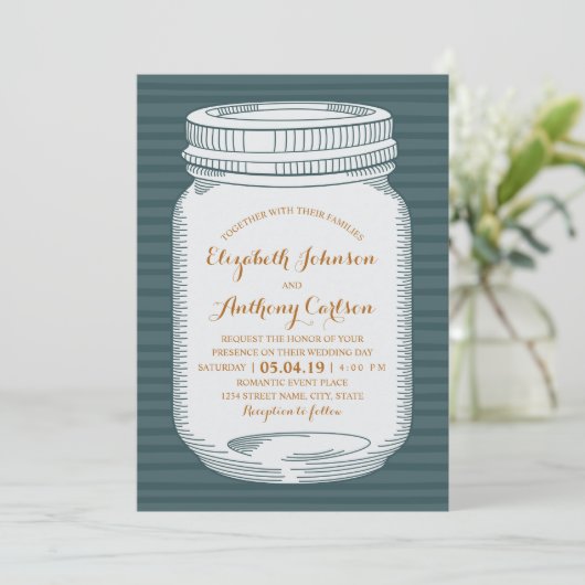 Rustieke bruiloft Blue Country Mason Jar Kaart (Staand voorkant)