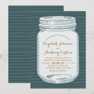Rustieke bruiloft  Blue Country Mason Jar Kaart