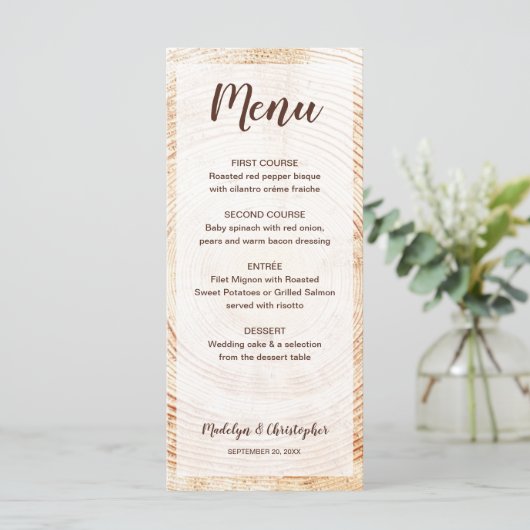 Rustieke Bruiloft Boom Hout Graan Custom Menu (Staand voorkant)