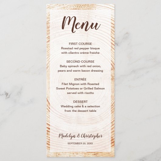Rustieke Bruiloft Boom Hout Graan Custom Menu (Voorkant)