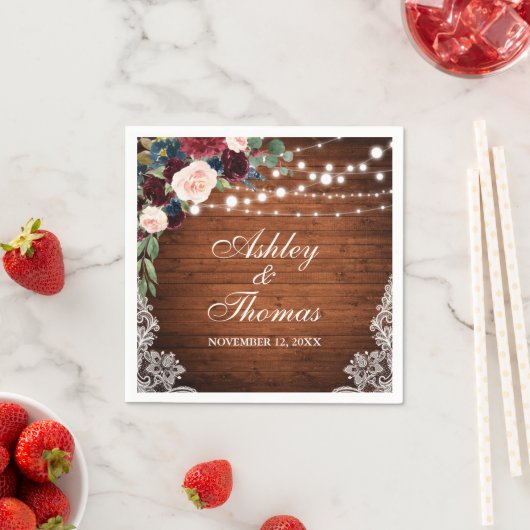 Rustieke bruiloft Bourgondië Blauw Bloemen Kant Servet (Insitu)