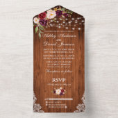 Rustieke bruiloft Bourgondische bloemenhouten lamp All In One Uitnodiging (Binnen)
