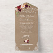 Rustieke bruiloft Bourgondische bloemverlichting L All In One Uitnodiging (Binnen)