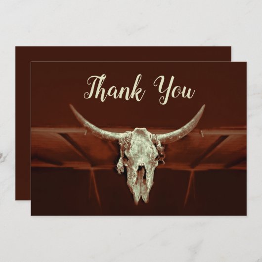 Rustieke Bruiloft Bruin Western Bull Skull Land Bedankkaart (Voorkant / Achterkant)