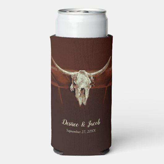 Rustieke Bruiloft Bruin Western Bull Skull Land Seltzer Blikjeskoeler (Seltzer Achterkant)