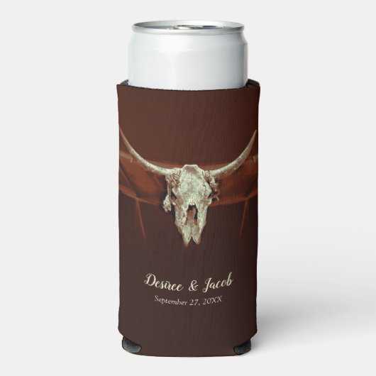Rustieke Bruiloft Bruin Western Bull Skull Land Seltzer Blikjeskoeler (Seltzer Voorkant)