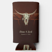 Rustieke Bruiloft Bruin Western Bull Skull Land Seltzer Blikjeskoeler (Achterkant)
